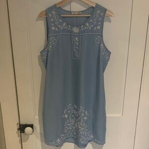 Light Blue Sleeveless Embroidered Shift Dress